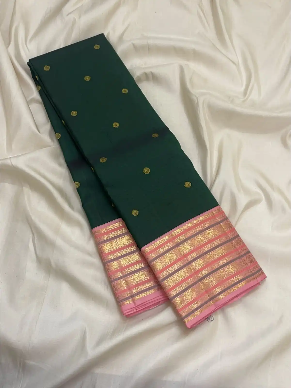 Bottle Green Butta Zari Korvai Kanchipuram Bridal Silk Saree